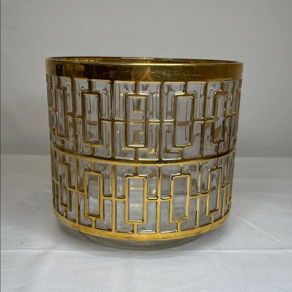 RARE VINTAGE IMPERIAL GLASS CO. Soji Ice Bucket with 22 Carat Gold Overlay